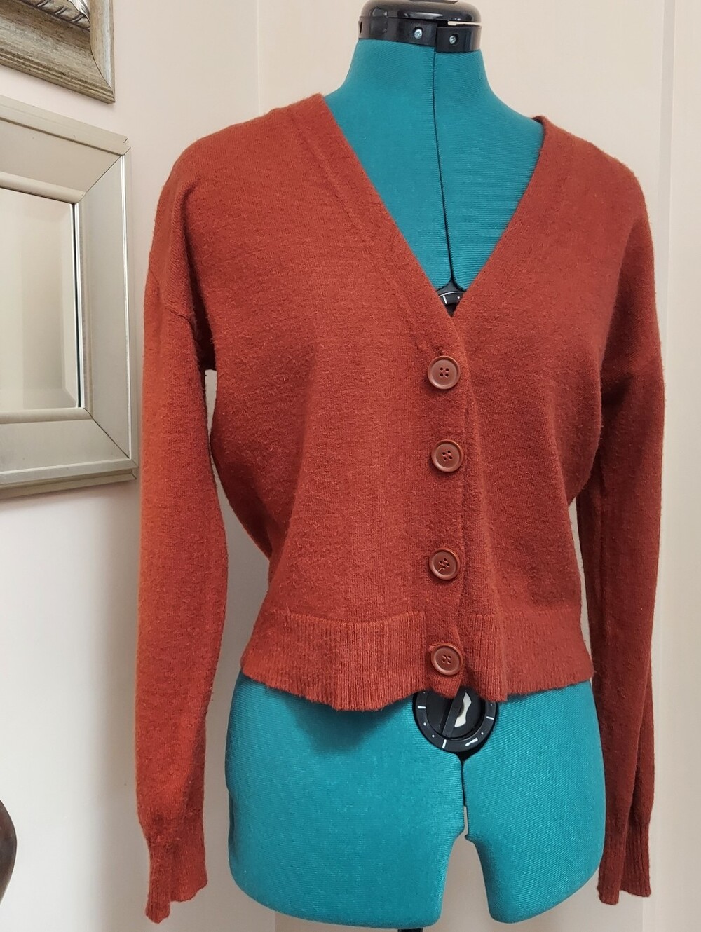 Nine West Button Down V Neck Rust Sweater Women's S